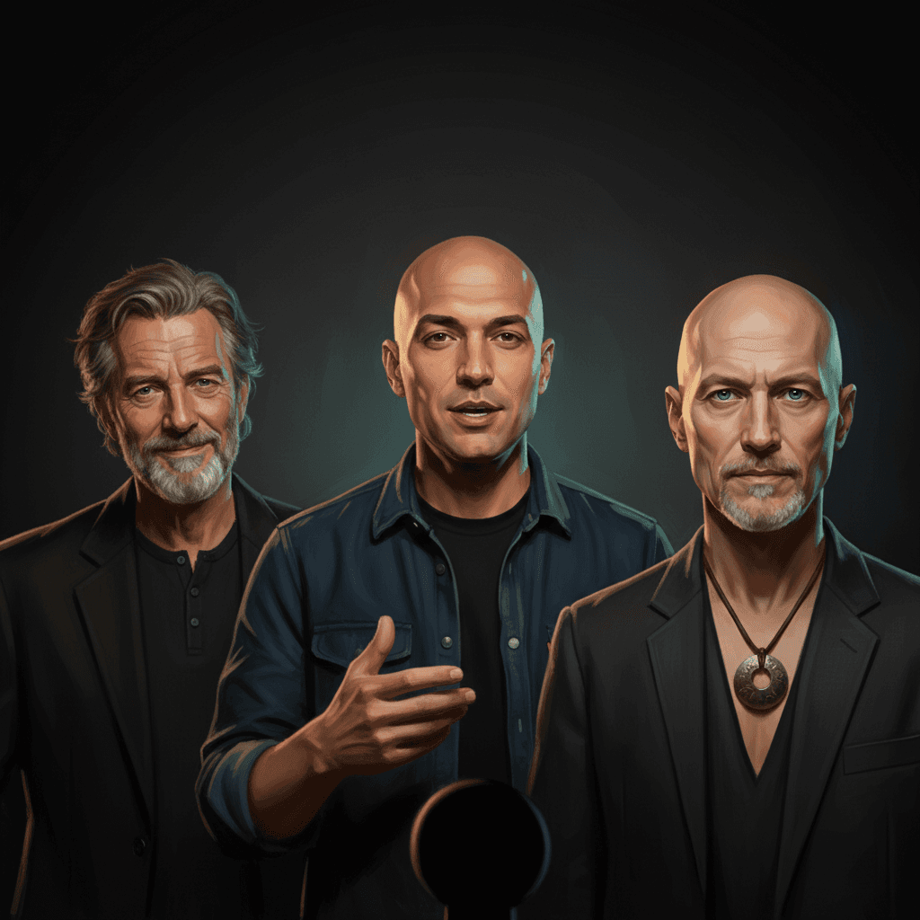 Painted group portrait of the cast: RUTGER, ORACLE, FRITS